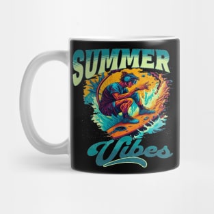 Summer Vibes, Hello Summer Vintage Funny Surfer Riding Surf Surfing Lover Gifts Mug